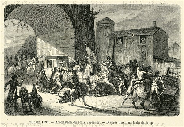 Révolution. 20 juin 1791. Arrestation du roi à Varennes. Gravure 19e.