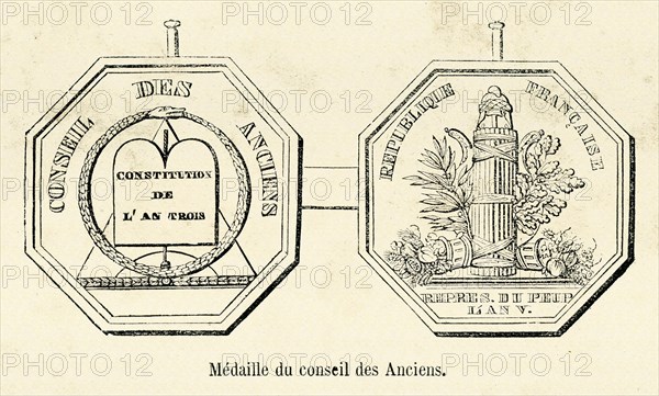 Révolution. Médaille du conseil des Anciens. Gravure 19e.