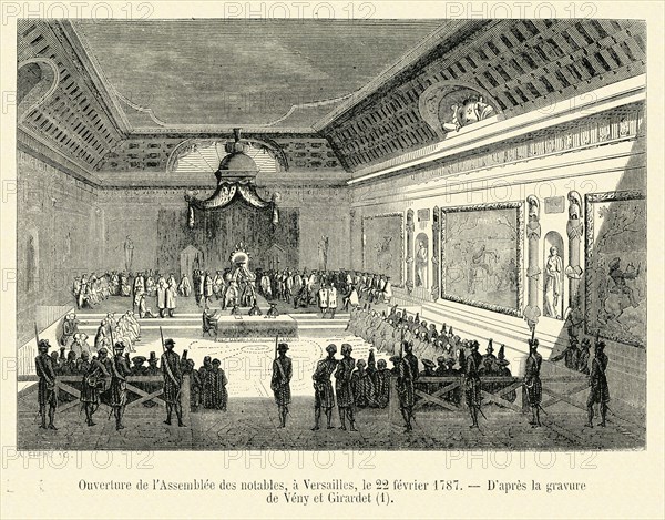 Révolution. Ouverture de l'Assemblée des notables, à Versailles, le 22 février 1787. Gravure 19e.