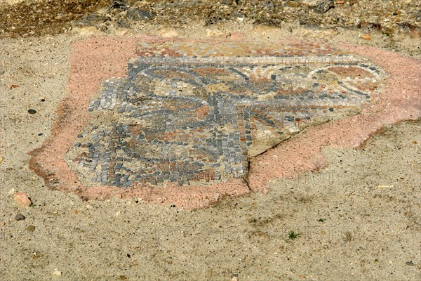 Fouille gallo-romaines de Séviac. Gers. La villa gallo-romaine de Séviac restitue le cadre de vie d'un aristocrate terrien des 4e et 5e siècles de notre ère. Les constructions apparentes et les mosaïques appartiennent à la partie résidentielle d'une grande villa du Bas-Empire, qui prolonge un habitat plus ancien.  Galerie sud. Mosaïques.