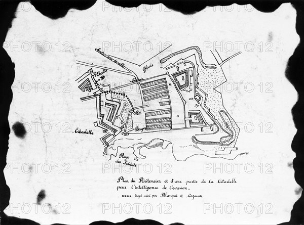 Auguste Blanqui. Belle-Ile en Mer - Camp des Transportés. Plan du pénitencier et d'une partie de la citadelle d'où s'avadèrent Blanqui et Cazaian.