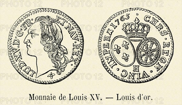 Louis XV. 1761. Monnaie. Louis d'or. Gravure 19e.