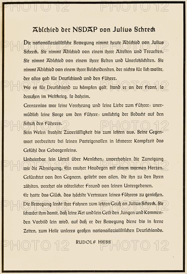 Adolf Hitler. Ablchied der NSDAP von Julius Scrieck. Adolf Hitler. Les adieux de Julius Schreck au Parti National Socialiste des Travailleurs Allemands (NSDAP).