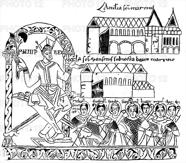 Philippe 1er faisant une donation au prieuré de Saint-Martin des Champs. D'après une miniature du 11e siècle.