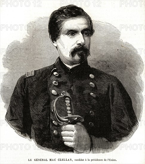 Le général Mac Clellan, candidat à la présidence de l'Union. Guerre de Sécession (1864). Il fut battu par Lincoln.
