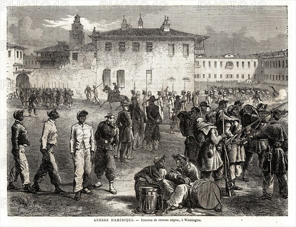 Guerre de Sécession (1864). Recrutement des Noirs, à Washington.