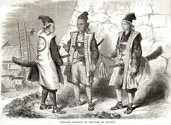 Japon. Soldats japonais en costume de guerre (1864).