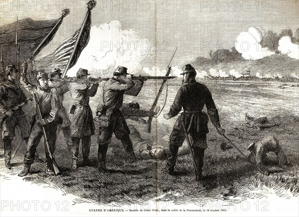 Amérique. Guerre de Sécession. Bataille de Cedar Creek, dans la vallée de la  Shenandoah, le 18 octobre 1864.