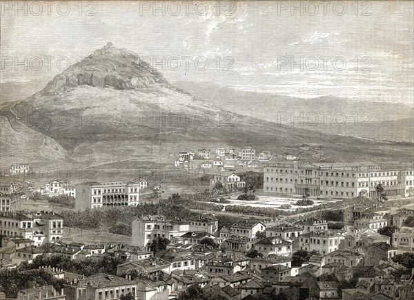1864. Vue du Palais royal d'Athènes.