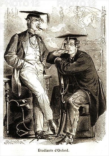 Caricature. La vie quotidienne des Anglais. Angleterre. Etudiants d'Oxford (1864).