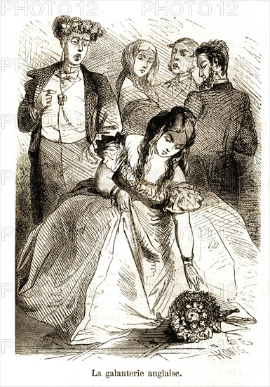 Caricature. La vie quotidienne des Anglais. Angleterre. La galanterie anglaise (1864).