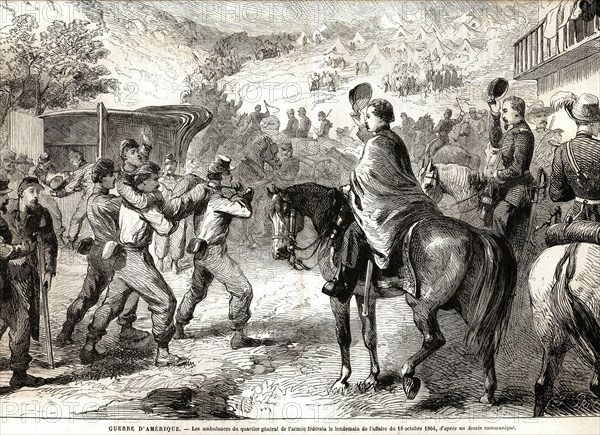 Guerre d'Amérique. Les ambulances du quartier général de l'armée fédérale le lendemain de l'affaire du 18 octobre 1864.
