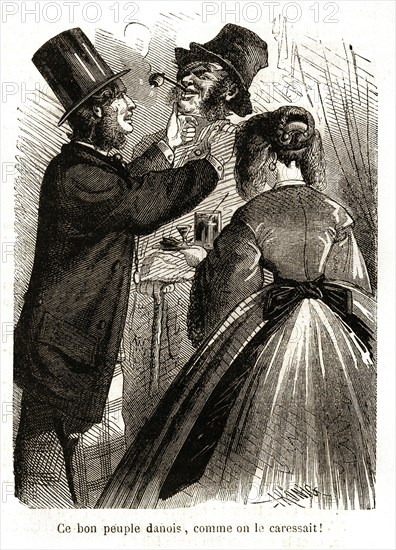 Angleterre. Caricature. La vie quotidienne des Anglais. "Ce bon peuiple danois, comme on le caressait"  (1864).