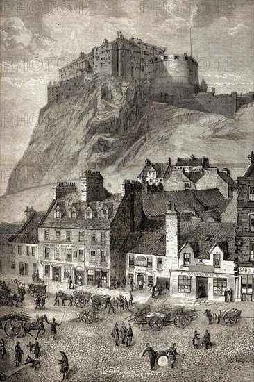 Angleterre. Ecosse. Le château d'Edimbourg. Vue prise de la place du marché (1864).