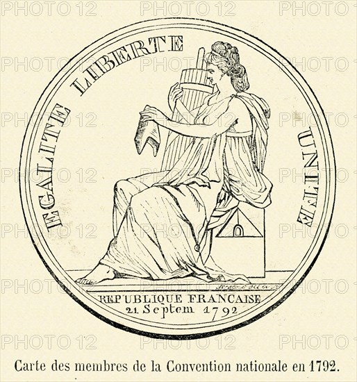 Révolution. Carte des membres de la Convention en 1792. Gravure 19e.