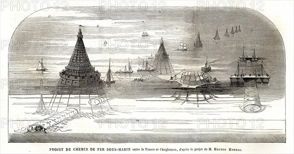 1864. Projet de tunnel sous la Manche. Projet ferrovière entre la France et l'Angleterre.