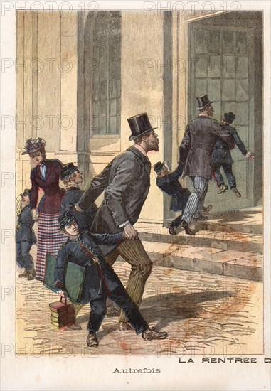 Le Petit Journal (supplément Illustré) du Samedi 22 octobre 1892. N° 100. Elèves. Rentrée des classes d'hier et d'aujourd'hui. Détail.