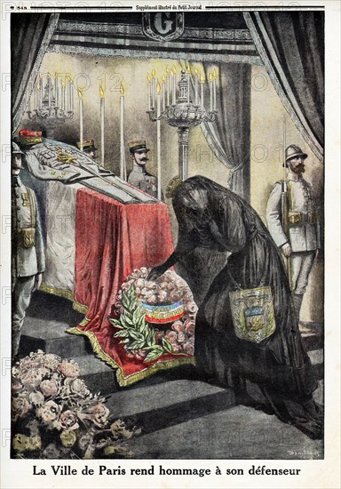 Le Petit Journal (supplément Illustré) du Dimanche 18 juin 1916. N° 1330. 27 mai 1916. Mort de Joseph Gallieni, militaire français, maréchal de France. La ville de Paris rend hommage à son défenseur. Guerre 14-18. Maréchal à titre posthume, en 1921.