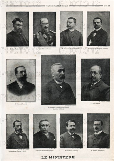 Le Petit Journal (supplément Illustré) du Dimanche 29 juin 1902. N° 606. Le Ministère Combes. Camille Pelletan, le général André, Delcassé, Trouillot, Rouvier, Vallé, Maruéjouls, Chaumié, Doumergue, Mougeot.