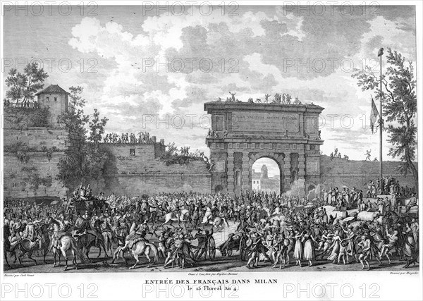 Epopée napoléonienne. Napoléon 1er. Entrée des Français dans Milan, le 25 Floréal de l'An IV. Italie.