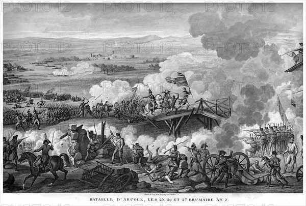 Epopée napoléonienne. Napoléon 1er. Bataille d'Arcole, les 25 et 26 Brumaire de l'An V. Italie.