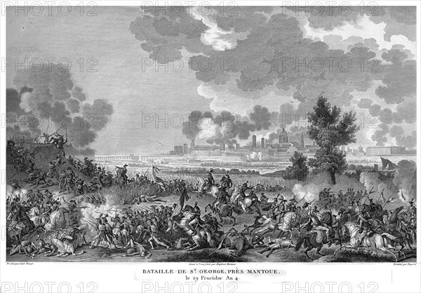 Epopée napoléonienne. Napoléon 1er. Bataille de St George, près Mantoue, le 29 Fructidor de l'An IV. Italie.