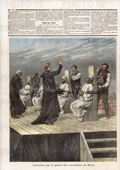 Le Petit Journal (supplément Illustré) du Samedi 27 février 1892. N° 66. Exécution par le garrot de anarchistes de Xérès.