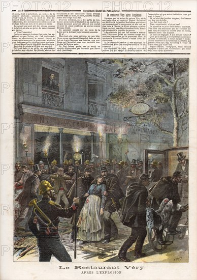 Le Petit Journal (supplément Illustré) du Samedi 7 mai 1892. N° 76. Anarchisme. Le restaurant Véry après l'explosion.