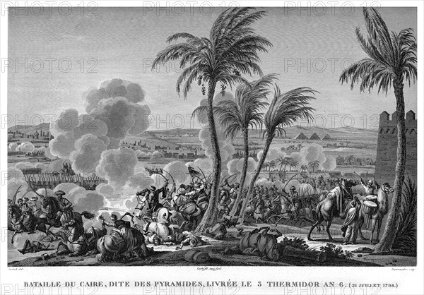 Epopée napoléonienne. Napoléon 1er. Bataille du Caire, dite des Pyramides, livrée le 3 Thermidor de l'An VI. 21 juillet 1798.