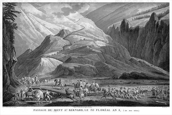 Epopée napoléonienne. Napoléon 1er. Passage du Mont Saint-Bernard, le 30 Floréal de l'An VIII. 20 mai 1800.