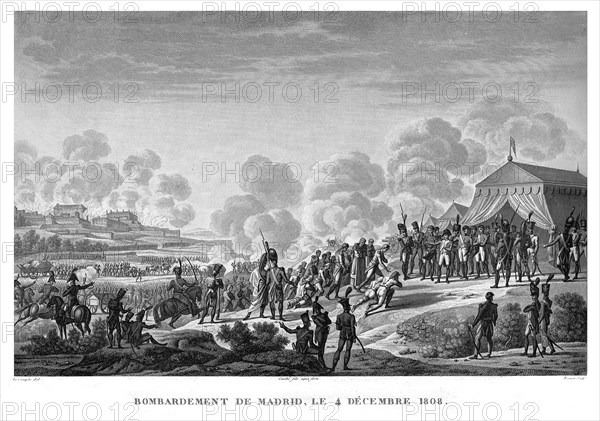 Epopée napoléonienne. Napoléon 1er. Bombardement de Madrid, le 4 décembre 1808.