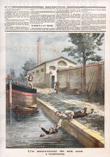 Le Petit Journal (supplément Illustré) du Samedi 18 juin 1892. N° 82. Sauvetage. Noyade. Un sauveteur de 6 ans à Valenciennes.