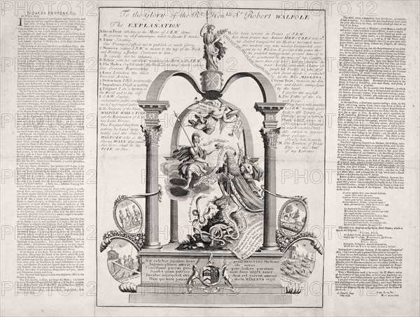 To the Glory of the Rt Honble Sr Robert Walpole', 1730. Artist: F Dumouchel