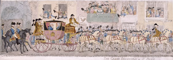 Procession of King George III and Queen Charlotte to St Paul's Cathedral, London, 1789. Artist: Thomas Rowlandson