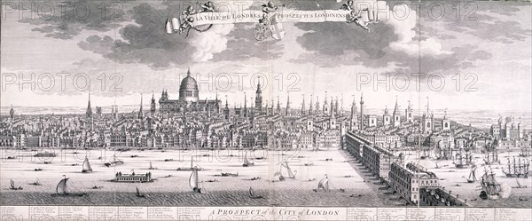 Panoramic view of London, 1710. Artist: Benjamin Smith
