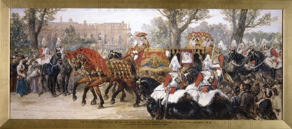 Royal procession of the carriage of the Prince and Princess of Wales, London, 1884. Artist: Sir John Gilbert