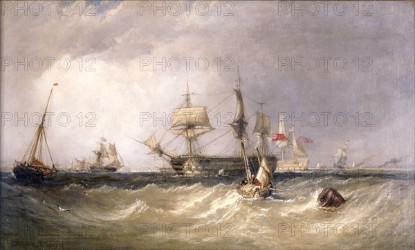 'Men-of-War off Portsmouth', Hampshire, 1855. Artist: Clarkson Stanfield