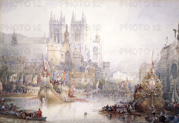 'The Lord Mayor's Show at Westminster', 1830. Artist: David Roberts