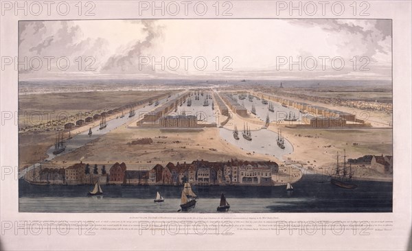 West India Docks, Poplar, London, 1802. Artist: William Daniell