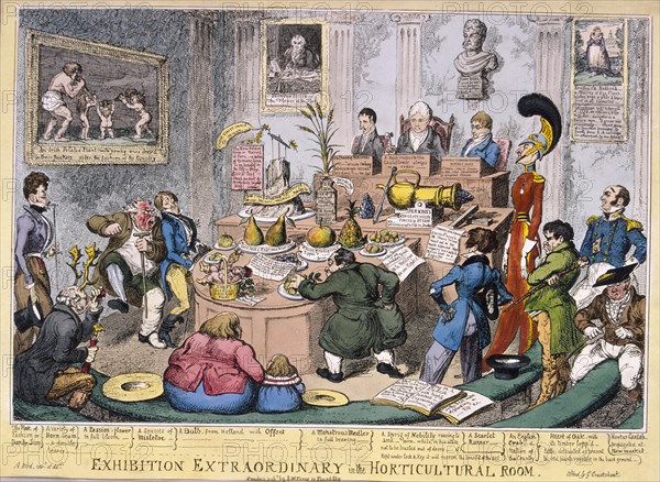 Exhibition at the Royal Horticultural Society, London, 1826. Artist: George Cruikshank