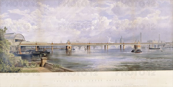 Hungerford Bridge, Charing Cross, London, 1863. Artist: Kell Brothers