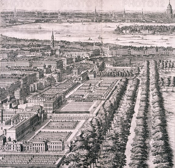 Panoramic view of London, 1720. Artist: Johannes Kip