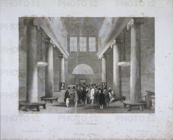 Stock Exchange, Bartholomew Lane, London, c1841. Artist: Harlen Melville