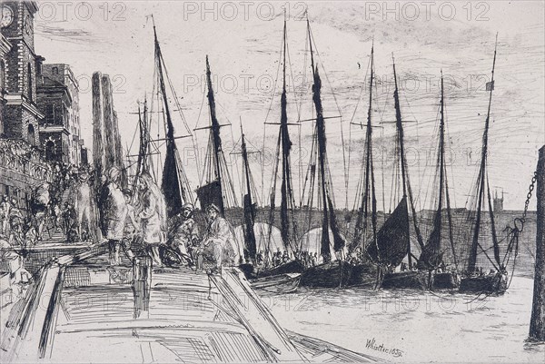 'Boats alongside Billingsgate', London, 1859. Artist: James Abbott McNeill Whistler