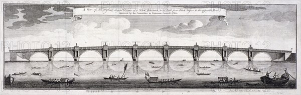 Design for Blackfriars Bridge, London, 1760. Artist: Robert Mylne II