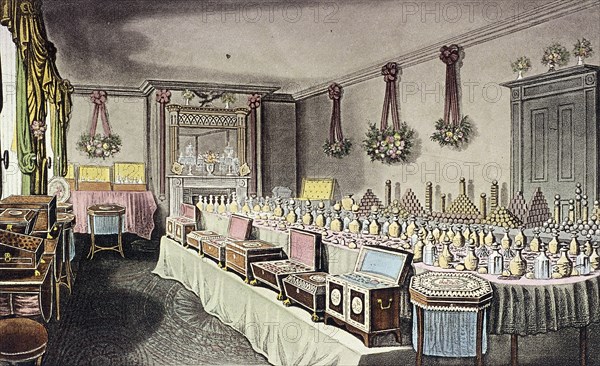 Alexander Ross's Ornamental Hair and Perfumery Warehouse, Bishopsgate, London, 1816. Artist: Anon