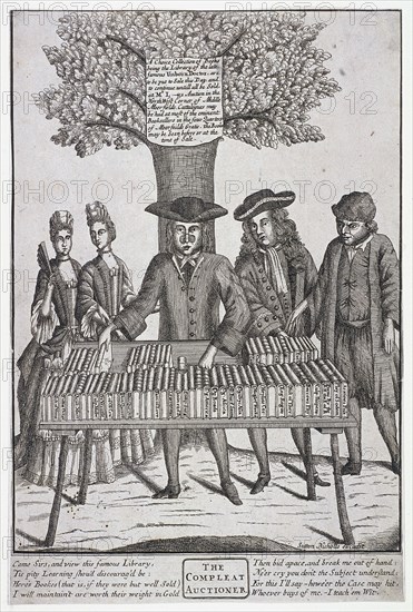 Bookseller at Moorfields, London, c1750. Artist: Sutton Nicholls