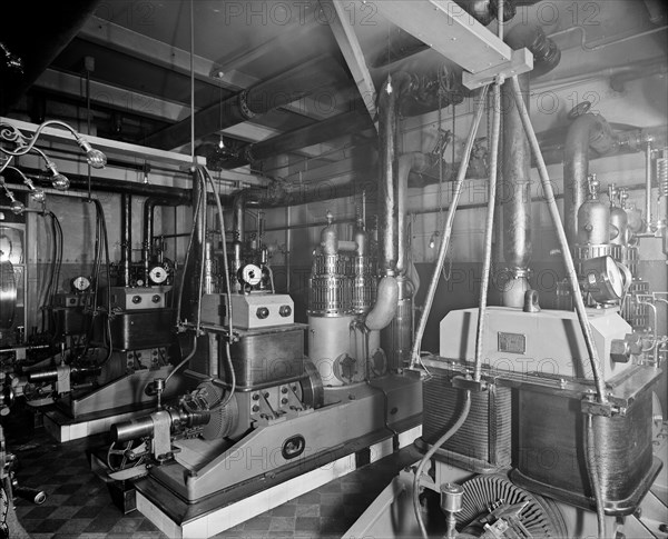 The engine room at Hotel Victoria, Northumberland Avenue, London, 1897