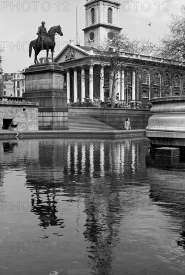 Statue outside St Martin in the Fields, Trafalgar Square, London, c1945-c1965