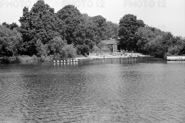 Eton Boys Rowing on the River Thames at Eton, Berkshire, c1945-c1965